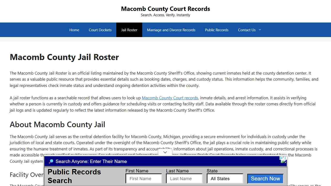 Macomb County Jail Roster - Macomb County Court Records